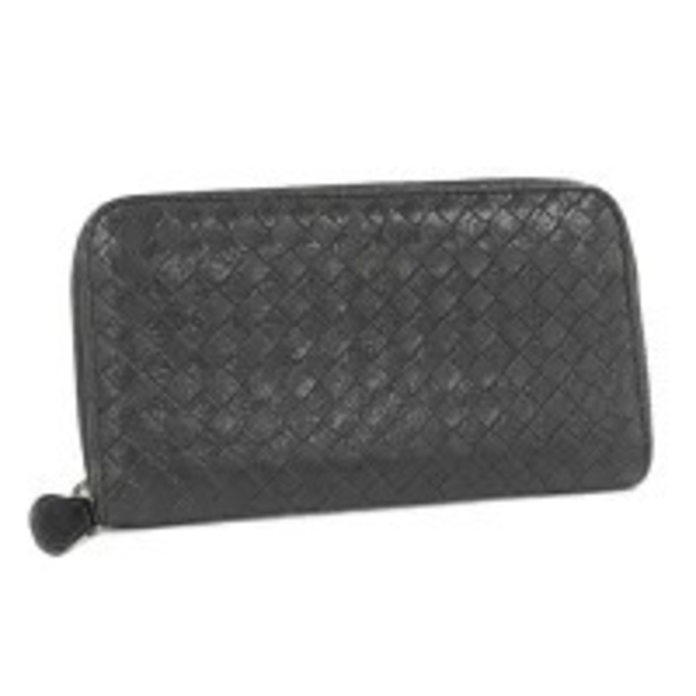 BOTTEGA VENETA Intrecciato Round Zip Long Wallet Leather Black